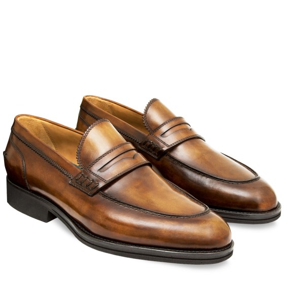 Mocassins SANTONI Homme En Daim Vieilli Naturel - Semelle Goodyear - Made In Italy - Neuf Avec Boîte